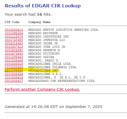 CIK Lookup Results